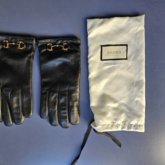Gucci Other - Gucci Horsebit Cashmere Lined Black Leather Gloves